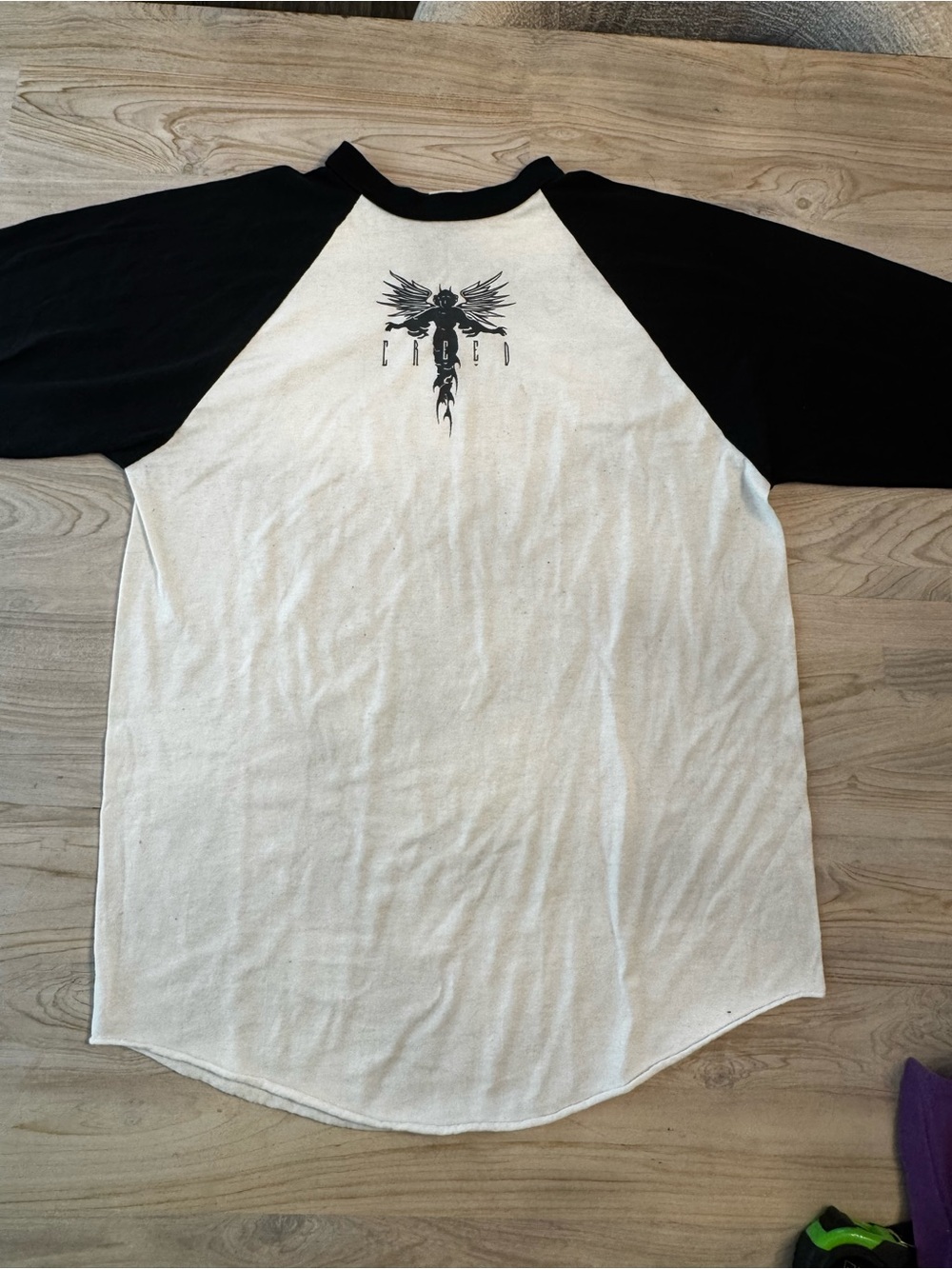Creed Vintage Band Tee Augusta Sportswear Black & White Raglan with Angel print
